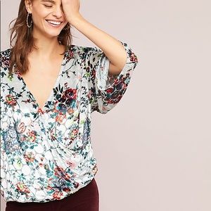 Anthropologie silver wrap top